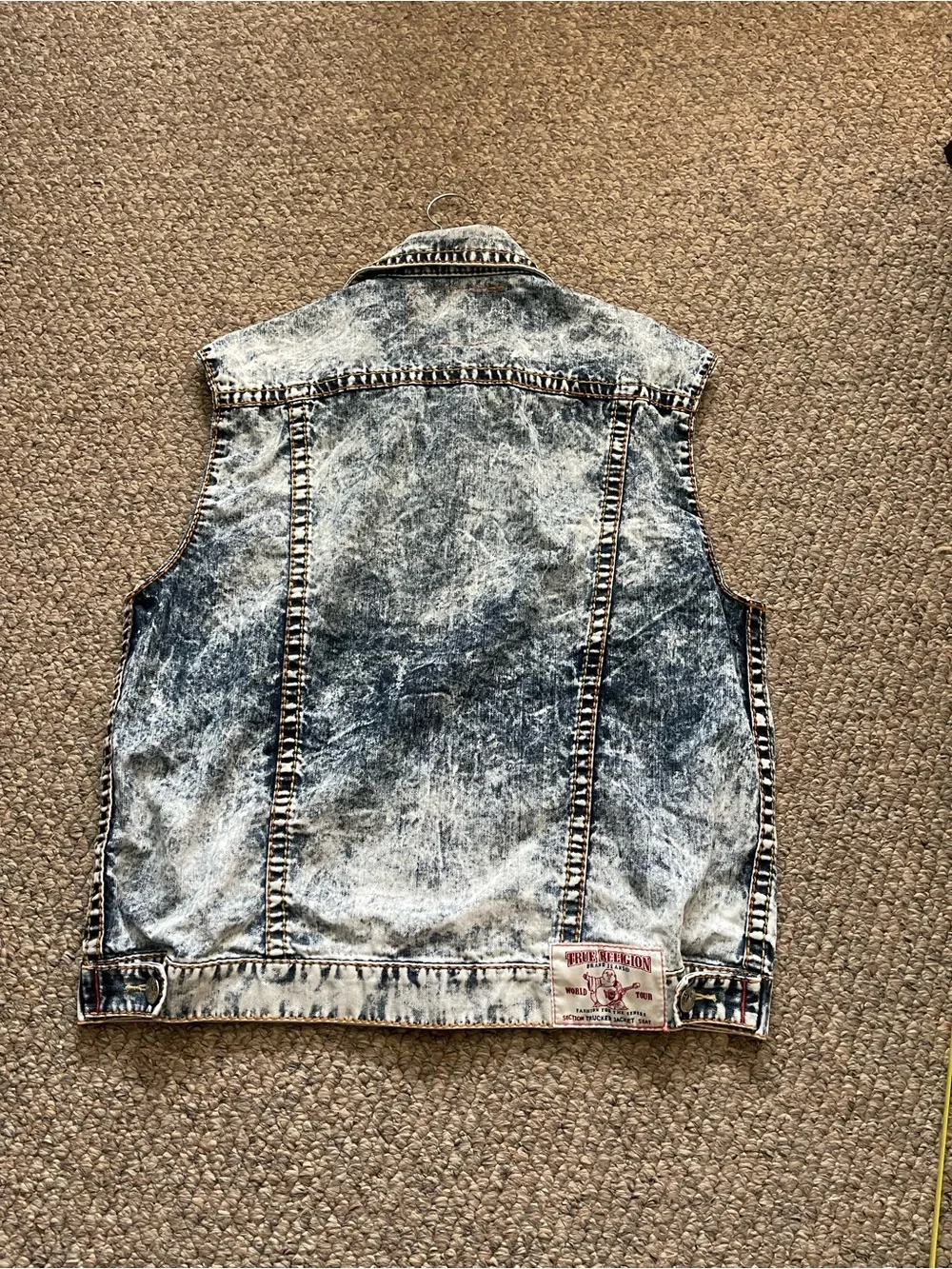 True Religion Acid Wash Denim Trucker Vest Sleeveless Jean Jacket Big Tall 3XL